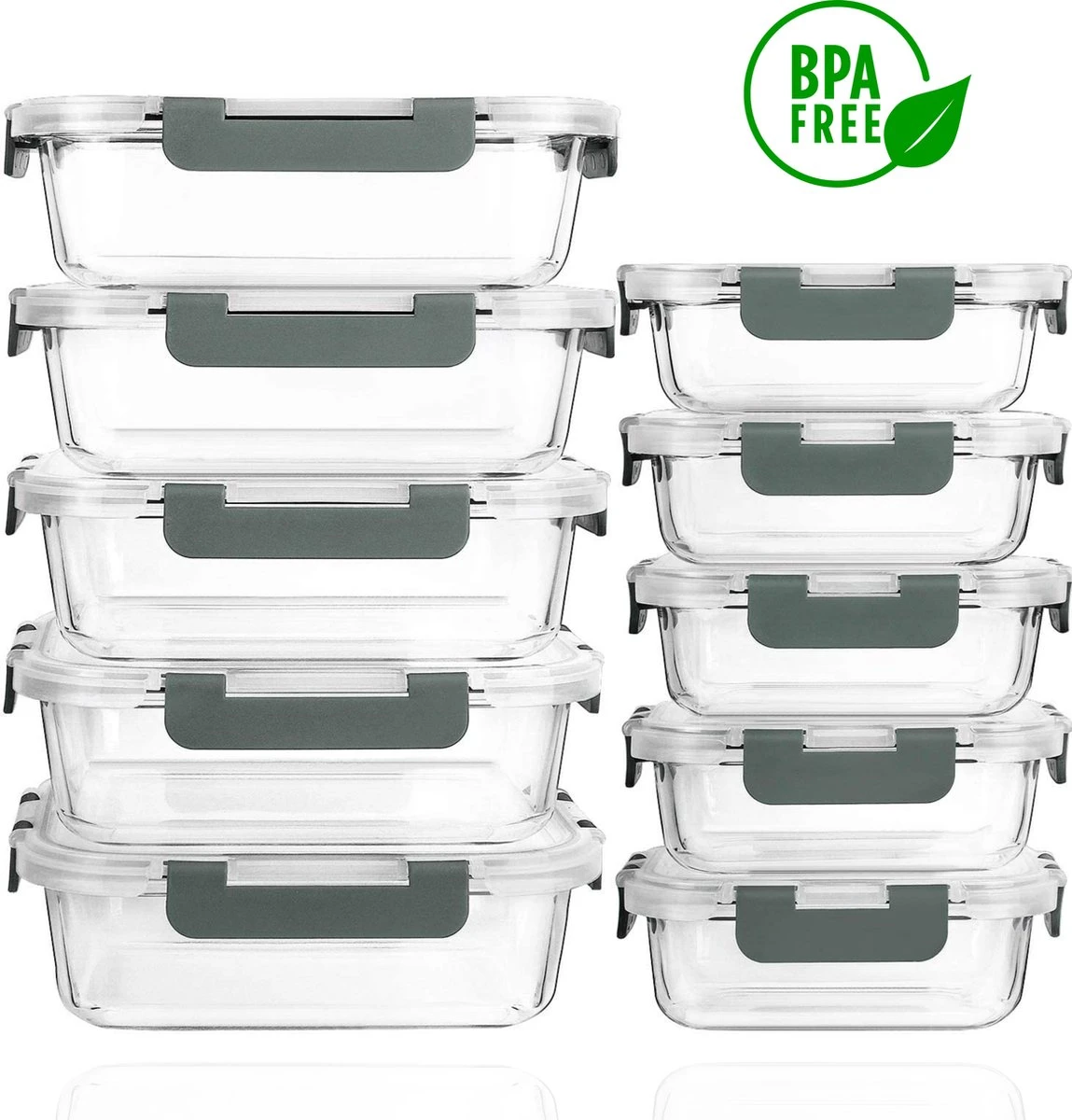 Formilo Meal Prep Bakjes - Lekvrije Vershoudbakjes - Diepvriesbakjes - Luchtdicht - BPA Vrij - Glas - 10 Stuks