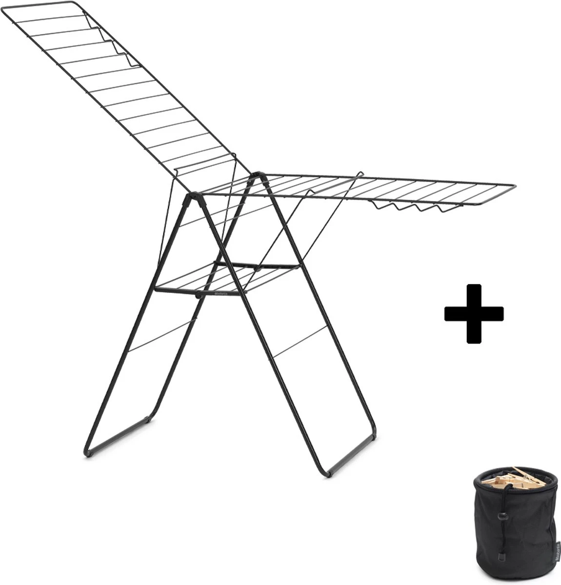 Brabantia HangOn Droogrek Inklapbaar - 25 Meter - Met Wasknijpertasje - Matt Black