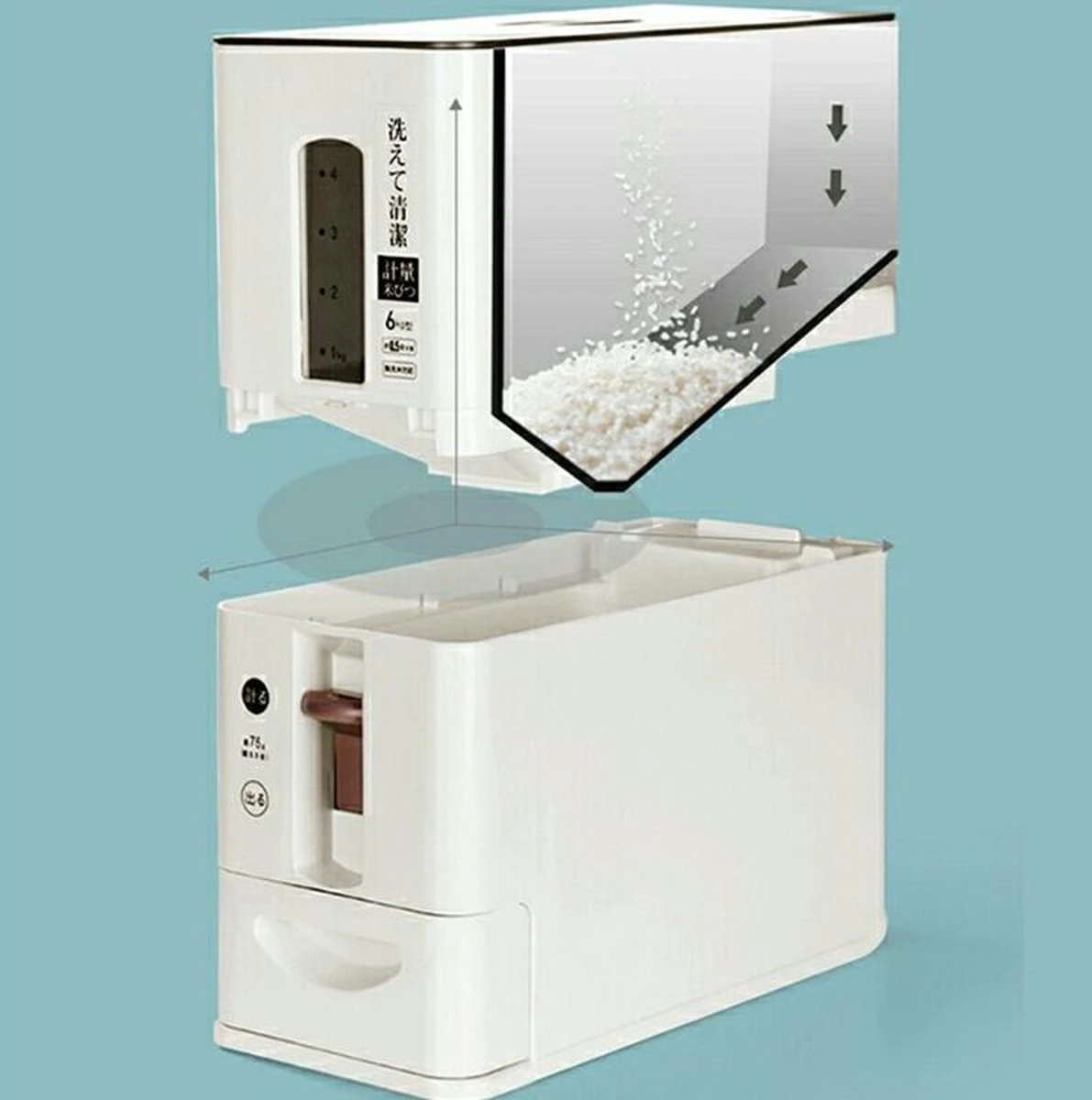 Merkloos TDR-Japans Rijst/Granen Container/Dispenser/ Opbergdoos - 6KG Inhoud - Wit - Afbeelding 7