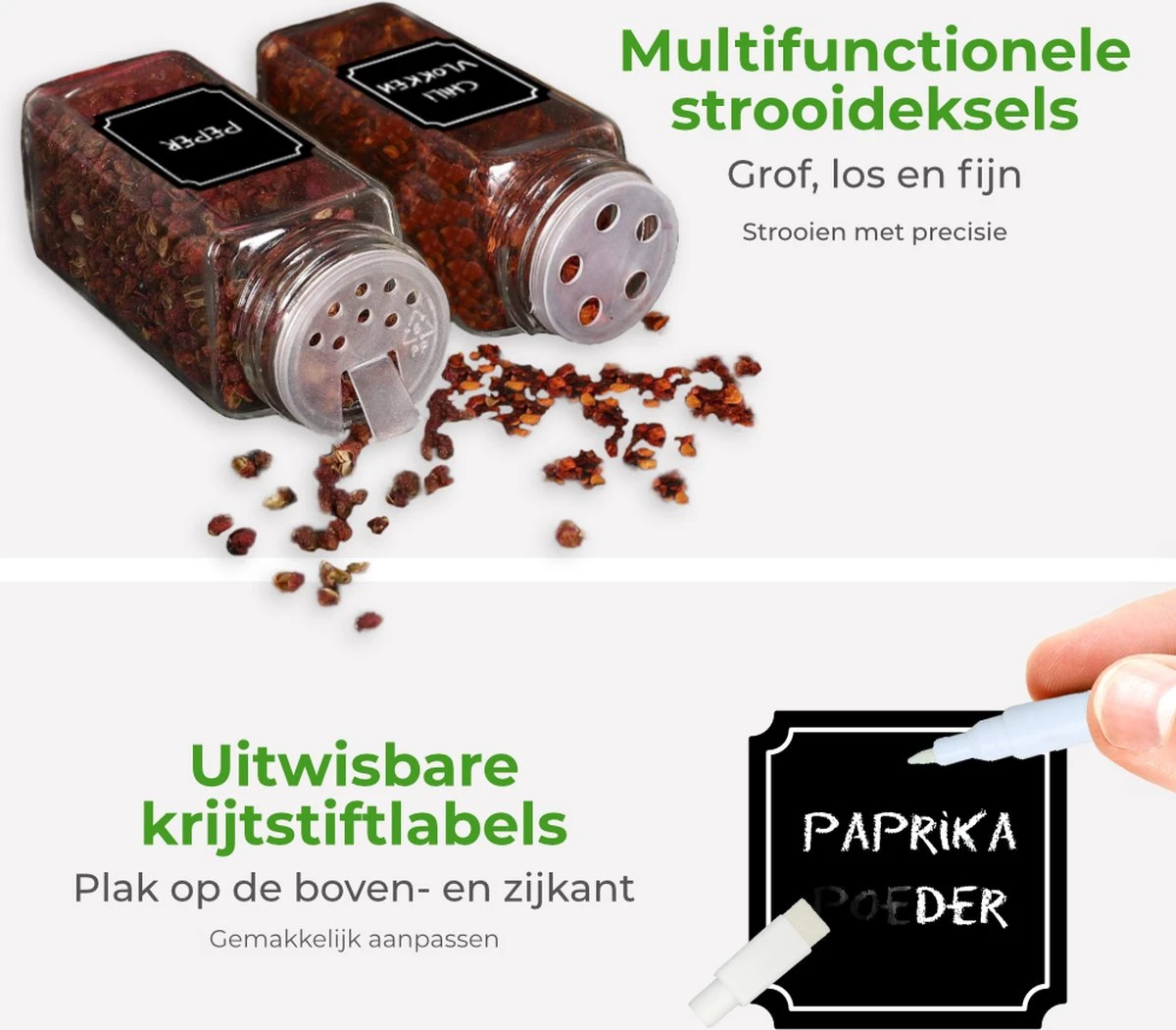 Soothe 24 Glazen Kruidenpotjes Set Met 2 Soorten Strooideksels – Kruidenstrooier – Compleet Pakket Incl Kruidenpotjes Stickers, Krijtstift En Accessoires - Afbeelding 10