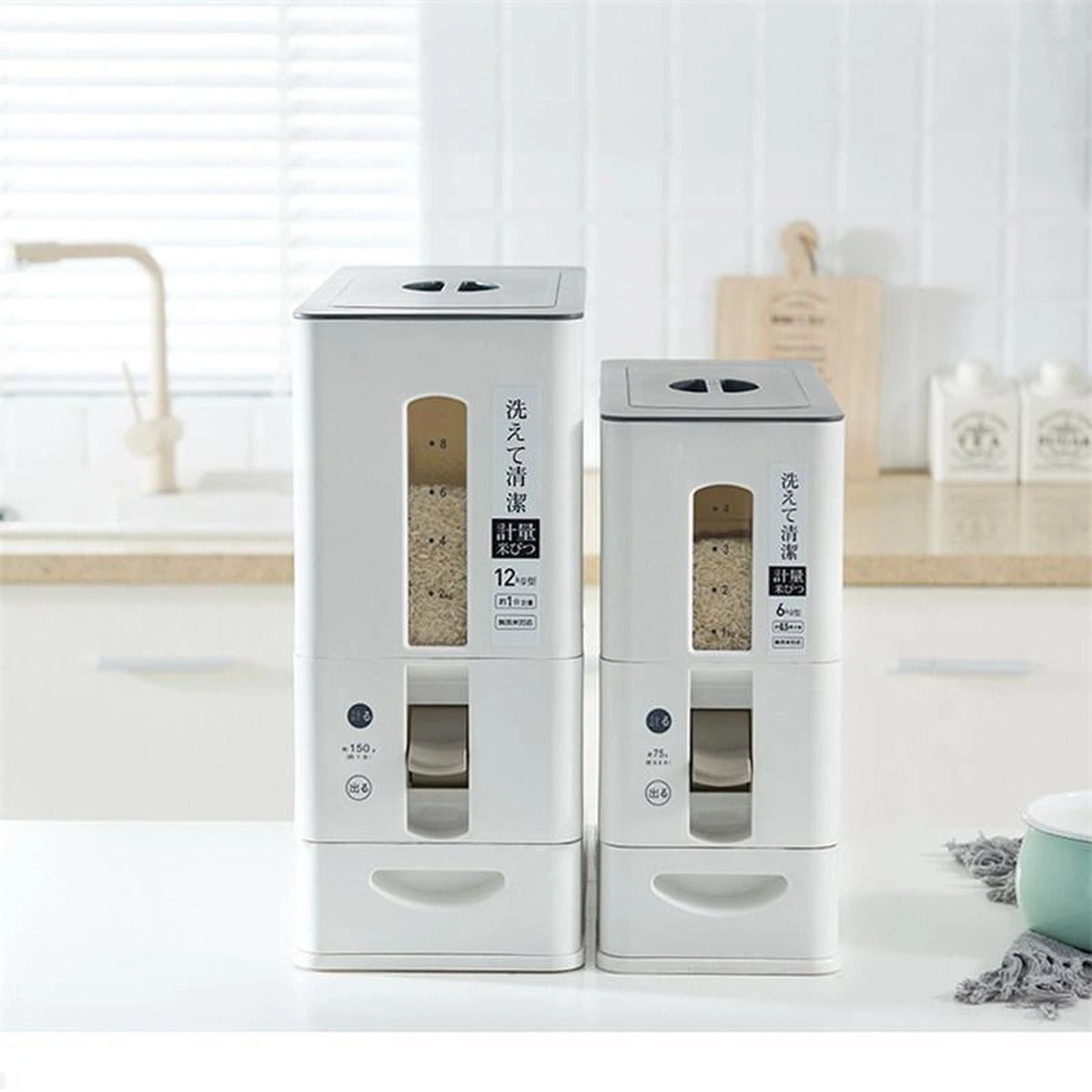 Merkloos TDR-Japans Rijst/Granen Container/Dispenser/ Opbergdoos - 6KG Inhoud - Wit - Afbeelding 2