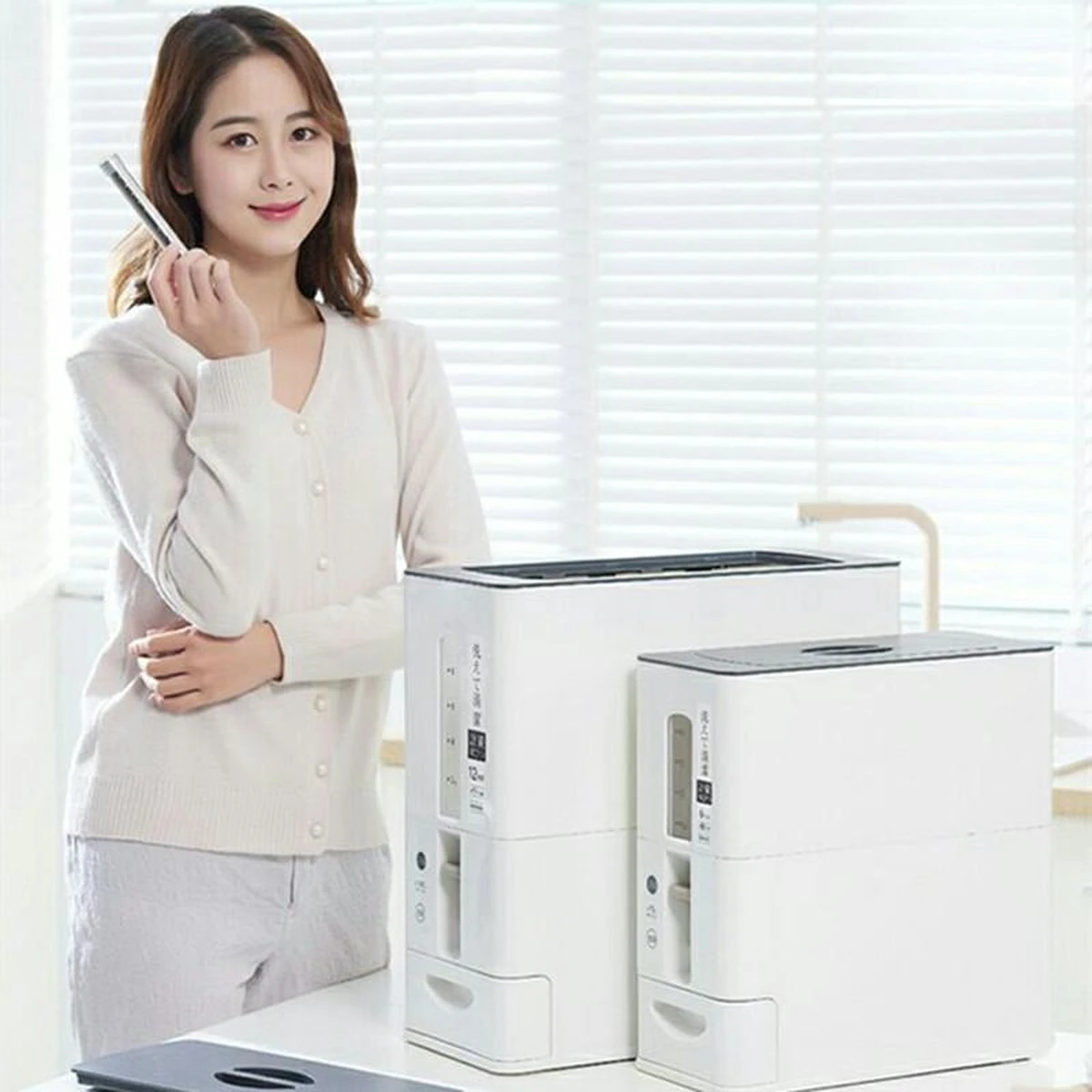 Merkloos TDR-Japans Rijst/Granen Container/Dispenser/ Opbergdoos - 6KG Inhoud - Wit - Afbeelding 4