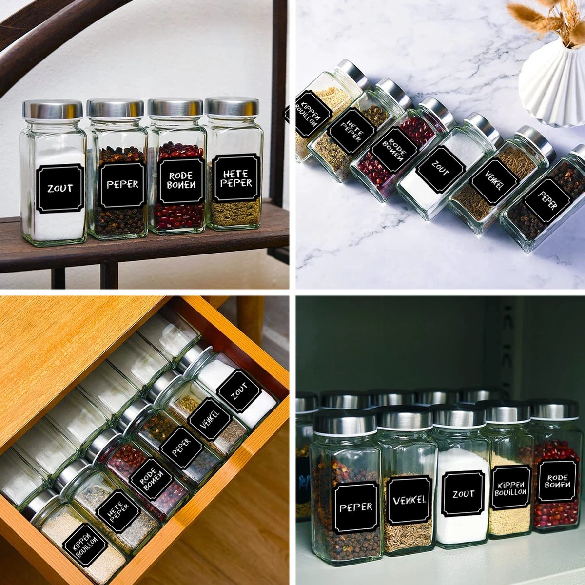 Soothe 48 Glazen Kruidenpotjes Set Met 2 Soorten Strooideksels – Kruidenstrooier – Compleet Pakket Incl Kruidenpotjes Stickers, Krijtstift En Accessoires - Afbeelding 8