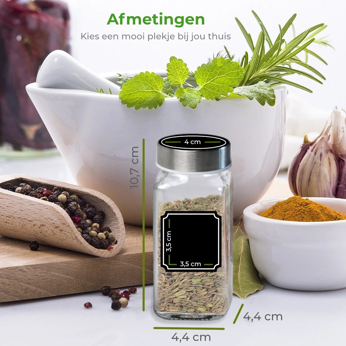 Soothe 48 Glazen Kruidenpotjes Set Met 2 Soorten Strooideksels – Kruidenstrooier – Compleet Pakket Incl Kruidenpotjes Stickers, Krijtstift En Accessoires - Afbeelding 9