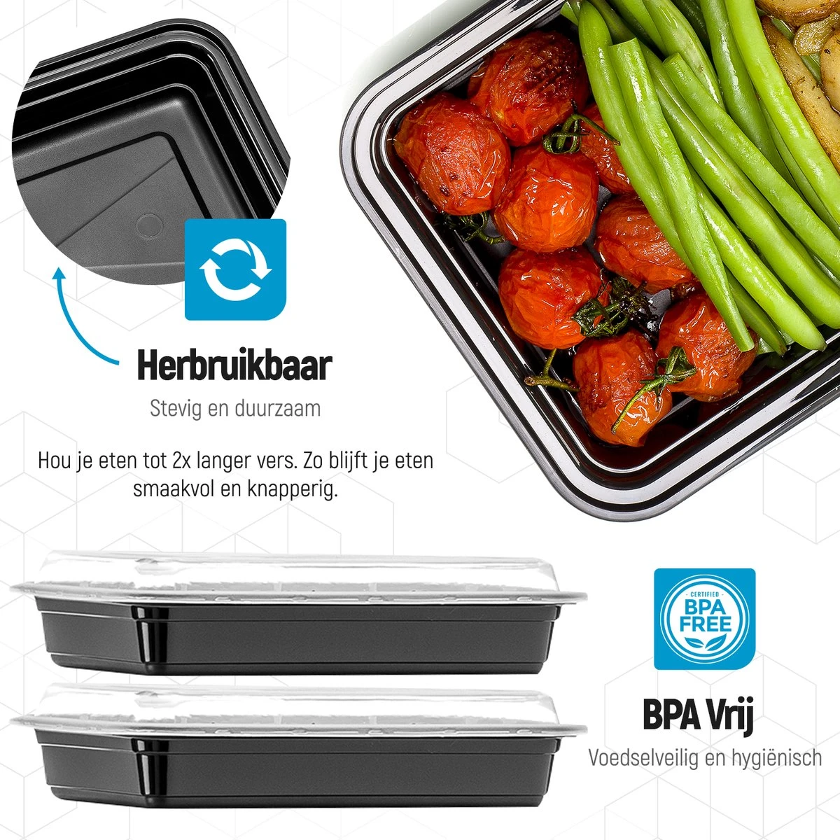 Meal Prep Bakjes - 20 Stuks - 1 Compartiment - Lunchbox - Diepvriesbakjes - Vershoudbakjes - Plastic Bakjes Met Deksel - Magnetron Bakjes Met Deksel - Meal Prep - Vershouddoos - 1L - BPA Vrij - Fitcrafters - Afbeelding 7