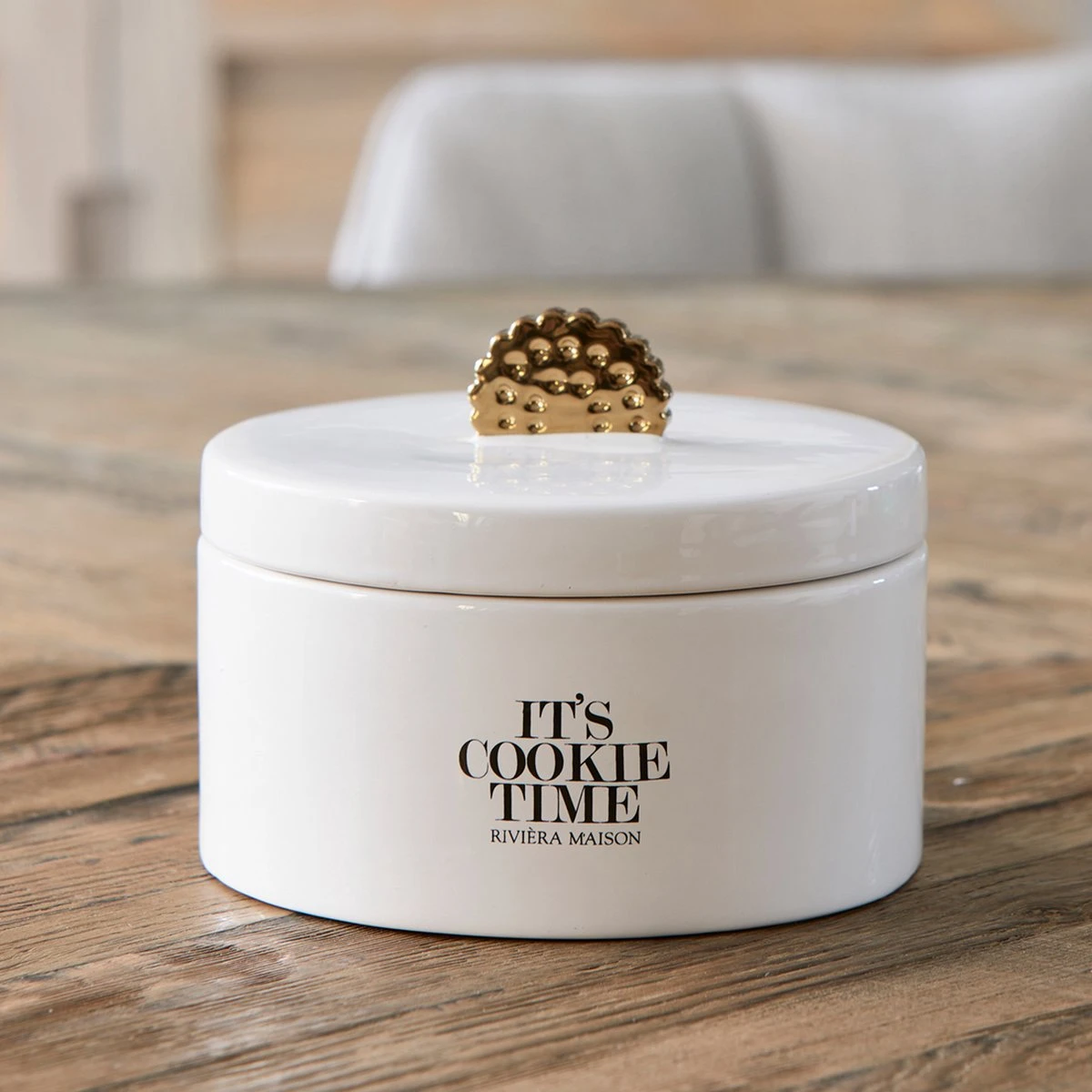 Riviera Maison Voorraadpot Met Deksel, Koekjestrommel - It's Cookie Time Storage Jar - Wit - Porselein - Afbeelding 2