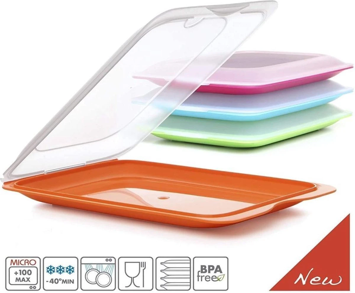 Merkloos Vershouddozen Vleeswarendoos Koelkast Vershoudbakje Bewaren Koelkast Beleg Bewaardoos Broodbeleg Stapelbaar Met Deksel 4 Stuks - Afbeelding 2